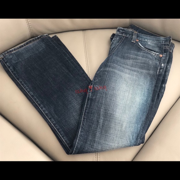 7 For All Mankind Jeans Bootcut Dark Wash Distress - Picture 2 of 8